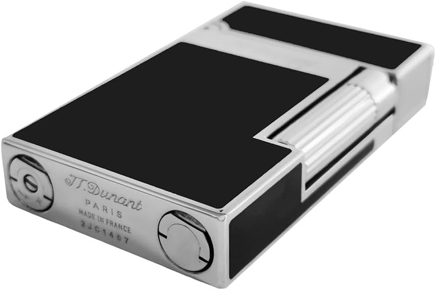 Black Lacquer Silver Lighter, Refillable, Adjustable Soft Flame, Traditional Flame Lighter with Adjustable Flame Dial, Gift for Men Dad Husband Somker