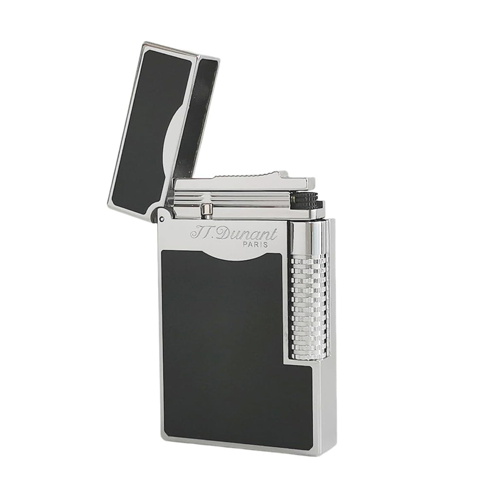 Black Lacquer Silver Lighter, Refillable, Adjustable Soft Flame, Traditional Flame Lighter with Adjustable Flame Dial, Gift for Men Dad Husband Somker