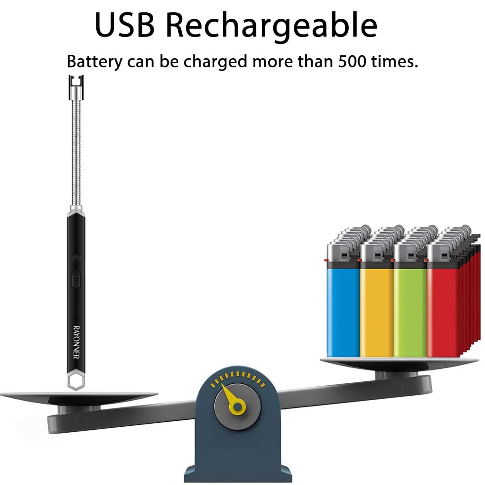 RAYONNER Lighter Electric Candle Lighter Rechargeable USB Lighter Long Flexible Neck Lighter Christmas Stocking Stuffers Gifts for Women Men Adults Rechargeable USB (Black)