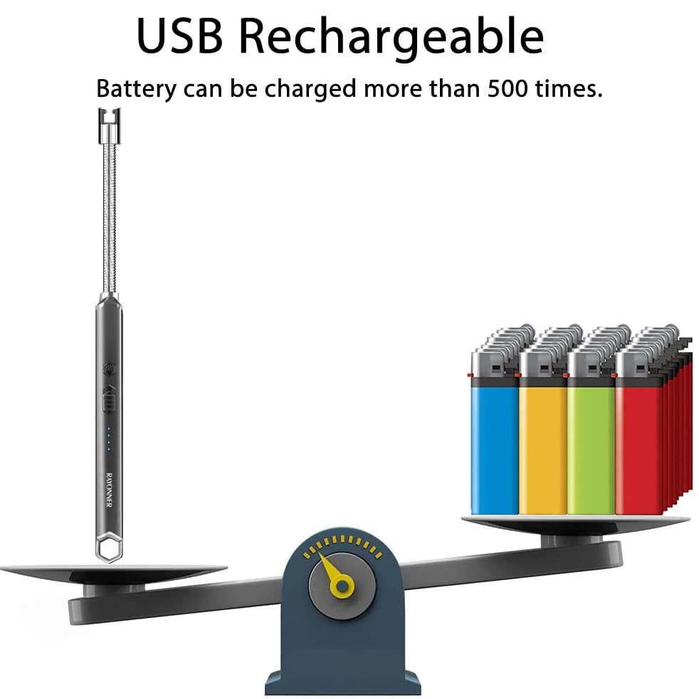 RAYONNER Lighter Electric Candle Lighter Rechargeable USB Lighter Long Flexible Neck Lighter Christmas Stocking Stuffers Gifts for Women Men Adults Rechargeable USB (Black)