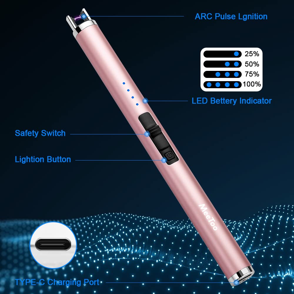 MeeToo Candle Electric Lighter Rechargeable USB Type-C Lighters for Candle Christmas Kitchen Camping Party, Gifts for Wife Women Men Nana Purple