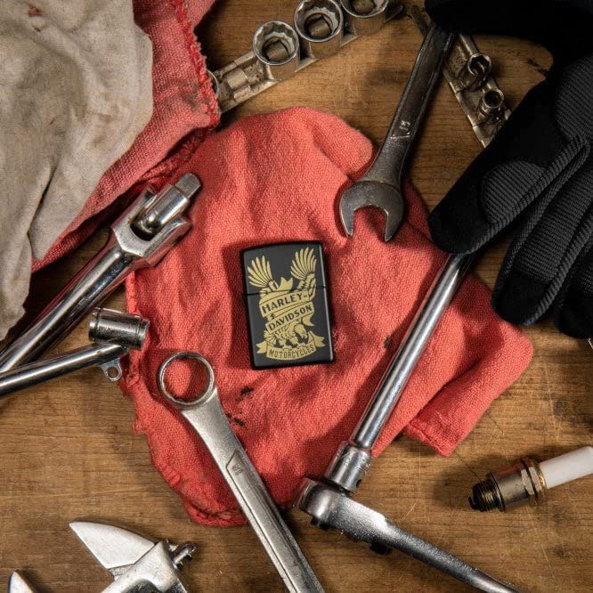 Personalized Zippo Harleey-Daviddson Windproof Oil Lighter Engraving - Christmas, Halloween & Valentines Day Gift (BK Matte)