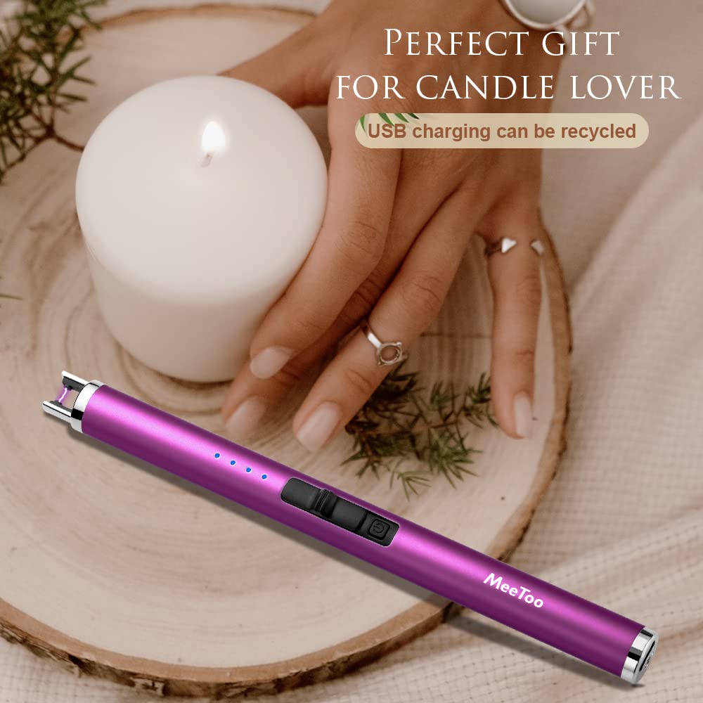 MeeToo Candle Electric Lighter Rechargeable USB Type-C Lighters for Candle Christmas Kitchen Camping Party, Gifts for Wife Women Men Nana Purple