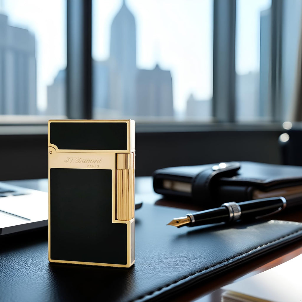 Black Lacquer Silver Lighter, Refillable, Adjustable Soft Flame, Traditional Flame Lighter with Adjustable Flame Dial, Gift for Men Dad Husband Somker