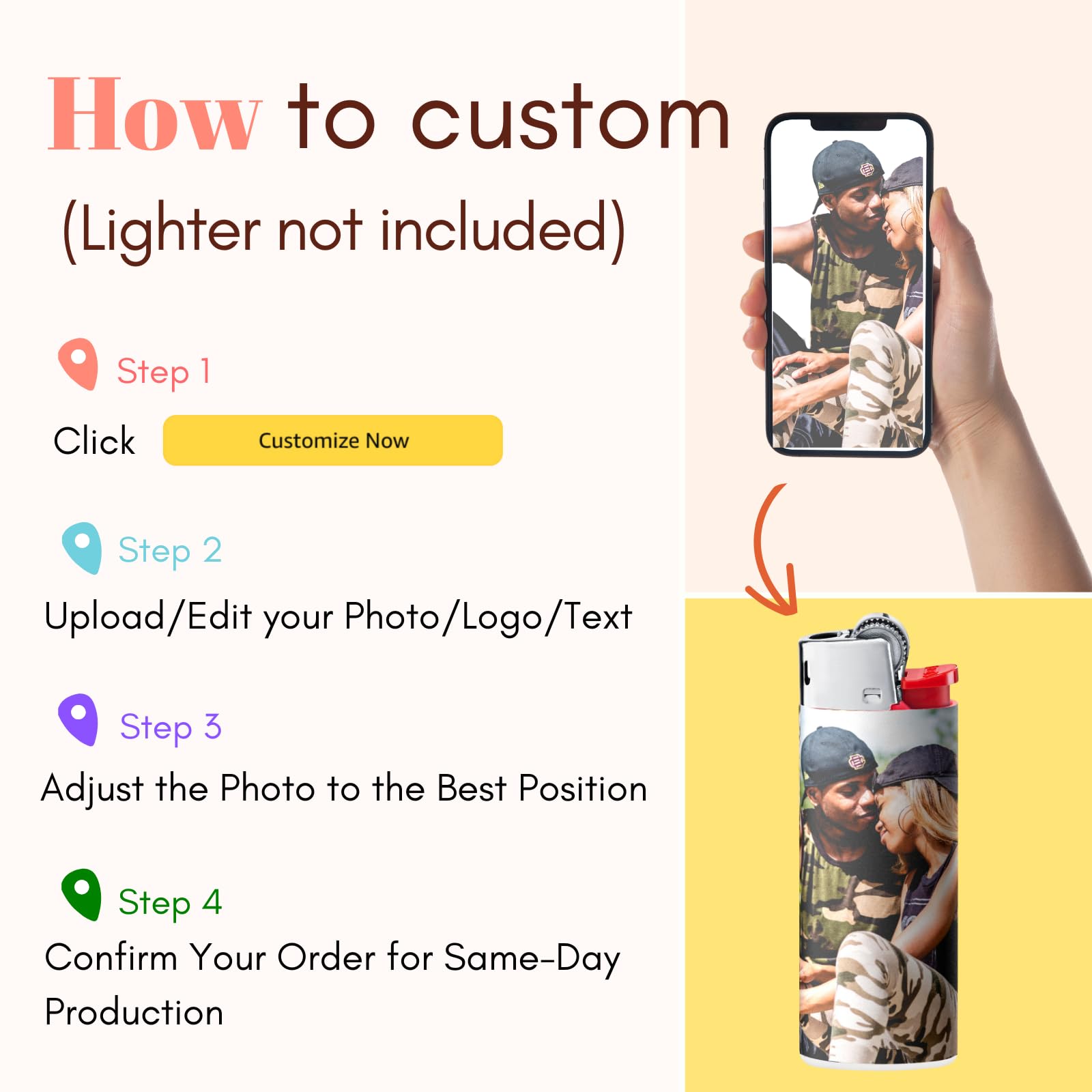 Custom Lighter Wrap with Own Pictures, Personalize Lighters PVC Film Sticker 3 Pack Upload 1-3 Photos - Reusable up to 3 Times Suitable for Bic Pocket Lighter Ideal for Gifts(Lighter Not Included)