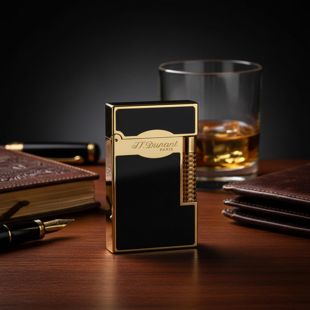 Black Lacquer Silver Lighter, Refillable, Adjustable Soft Flame, Traditional Flame Lighter with Adjustable Flame Dial, Gift for Men Dad Husband Somker