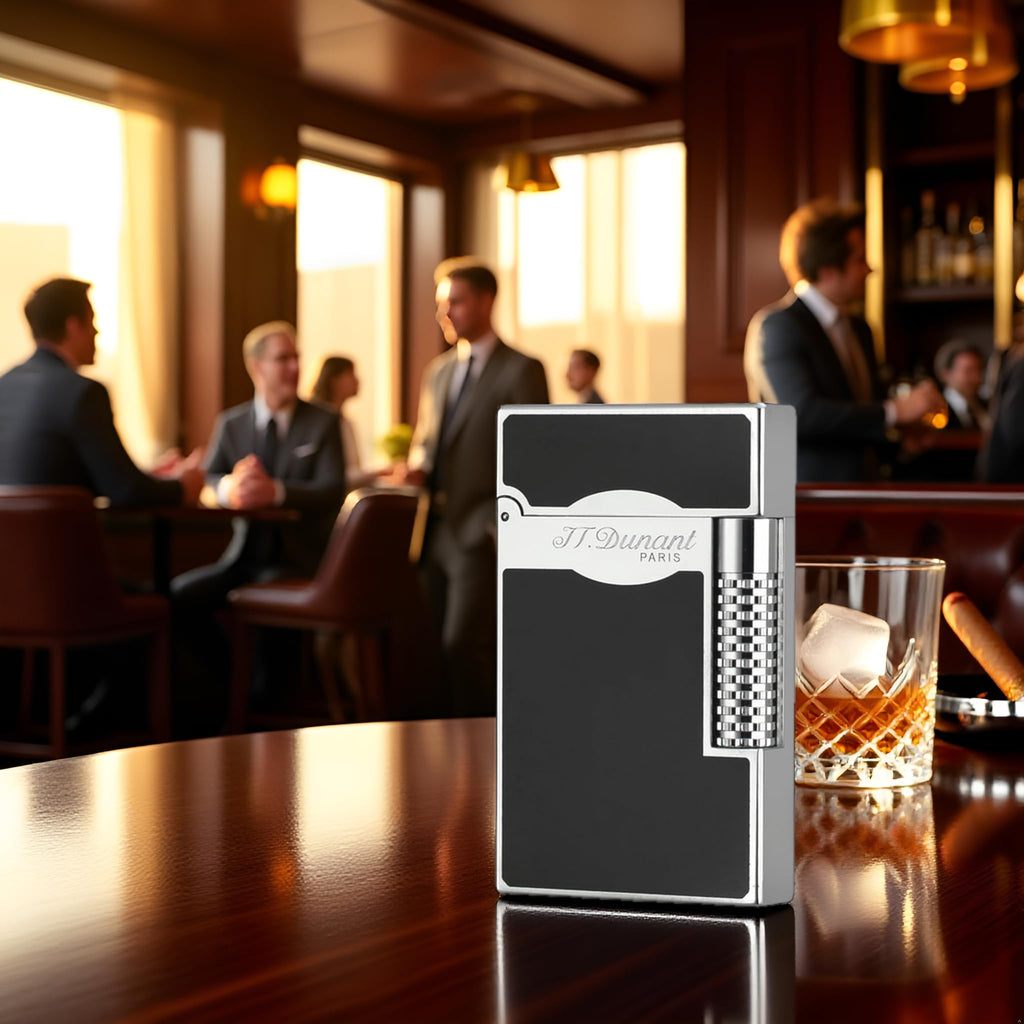 Black Lacquer Silver Lighter, Refillable, Adjustable Soft Flame, Traditional Flame Lighter with Adjustable Flame Dial, Gift for Men Dad Husband Somker
