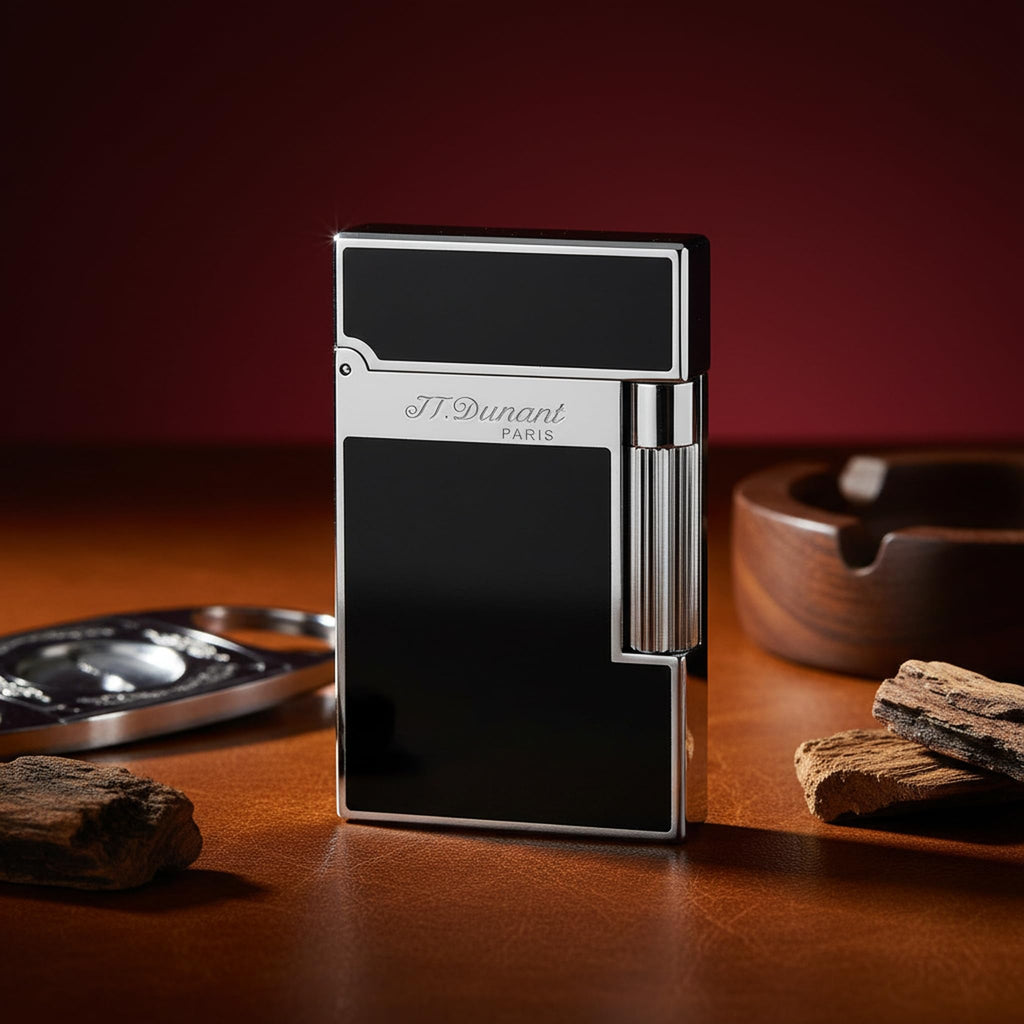 Black Lacquer Silver Lighter, Refillable, Adjustable Soft Flame, Traditional Flame Lighter with Adjustable Flame Dial, Gift for Men Dad Husband Somker